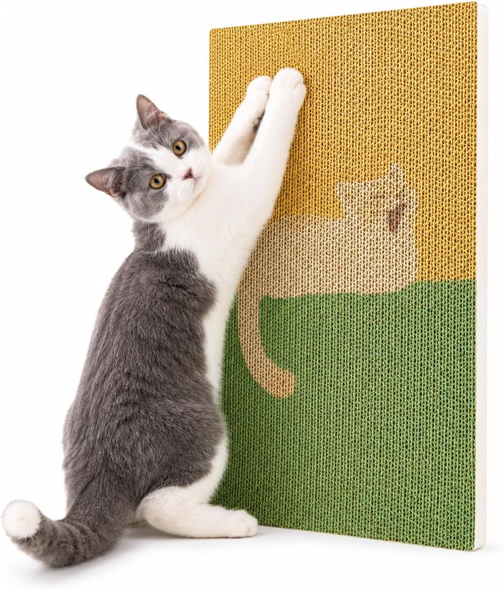 Wall Art Cat Scratcher, Decorative Vertical Cat Scratching Board, 17x12 Framed Cardboard Scratch Pad with Renter-Friendly No-Drill Wall Mount, Indoor Cat Toy & Furniture Protector(Yawning Kitty) 1