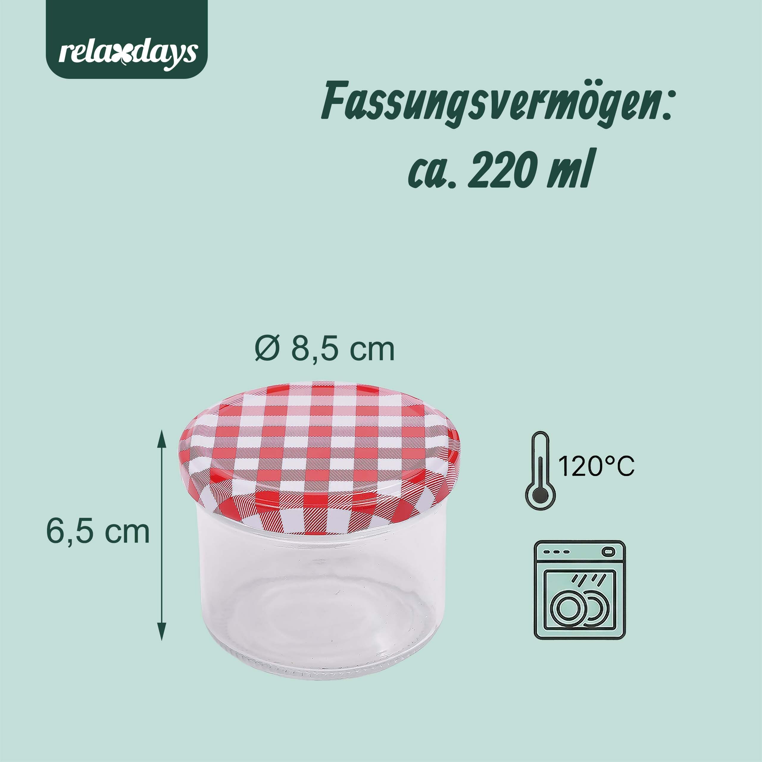 Relaxdays Einmachgläser, 100er Set, 220 ml, Twist Off Deckel, zum Einkochen & Einmachen, Marmeladengläser, transparent