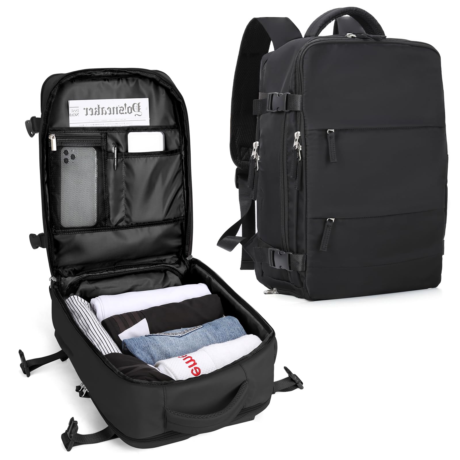 SZLX Großer Reiserucksack Damen,Vakuum Rucksack mit Pumpe Ryanair Handgepäck 40x30x20 Herren, Wizzair Handgepäck 40x30x20 Wasserdichter Tagesrucksack Fit 14 Zoll Laptop mit Schuhfach und Laptopfach