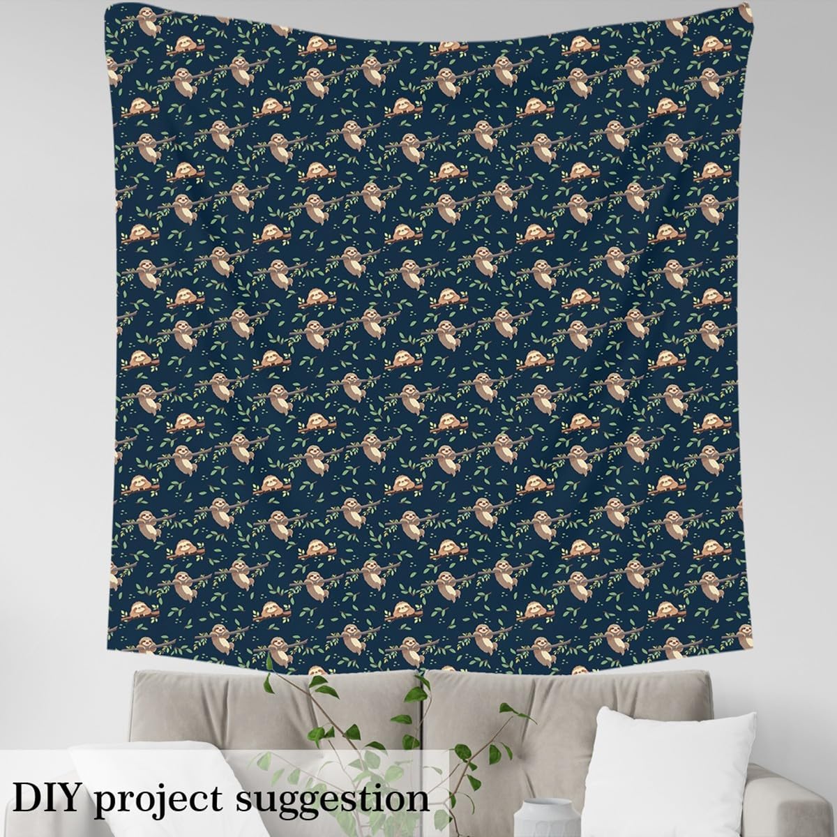 Cartoon Sloth Fabric by The Yard Cute Watercolor Wild Animals Fabric for Kids Sewing Supplies Jungle Botanical Green Leaves Branches Fabric for Room Decor and DIY Upholstery 2 Yards,72" L x 59" W