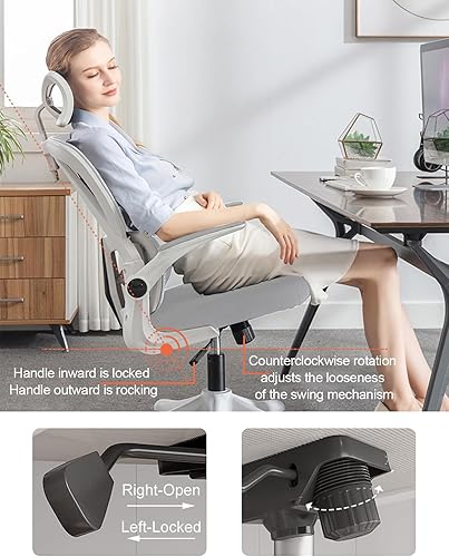 Miniatura 5 de Silla de oficina de malla, ergonómicas de respaldo alto con ruedas y reposacabezas ajustables, cómodos brazos abatibles para el hogar, dormitorio,