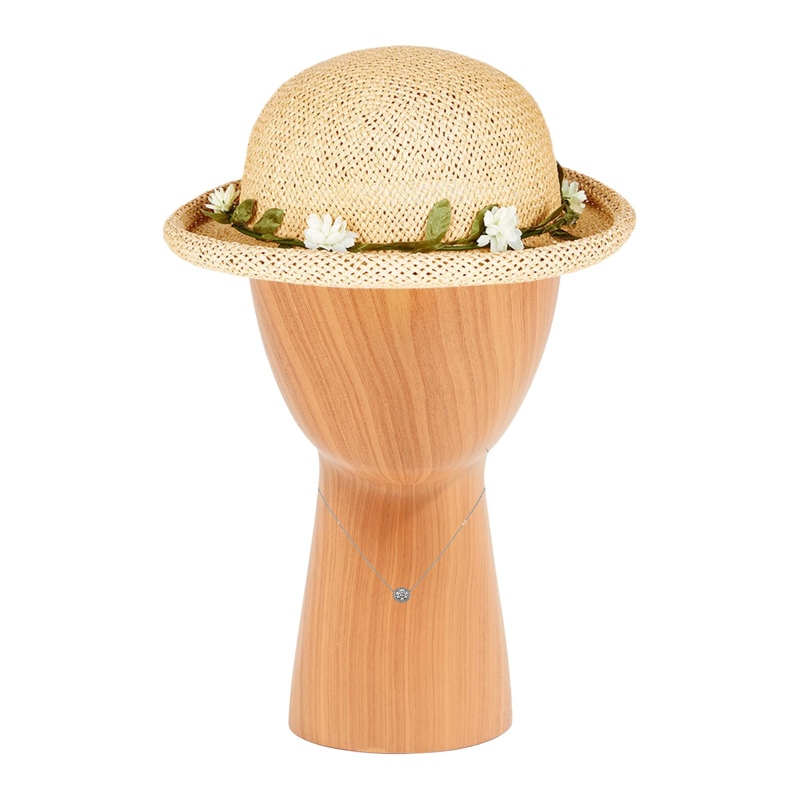 Perückenständer, Höhe 32/45cm, Kopf-Umfang 56cm, Durchmesser der Basis 13cm, Hutständer Kopf Holz, Mannequin Kopf Schaufenster, Friseursalons, Hutgeschäfte (Höhe 32cm, Dunkle Holzfarbe)
