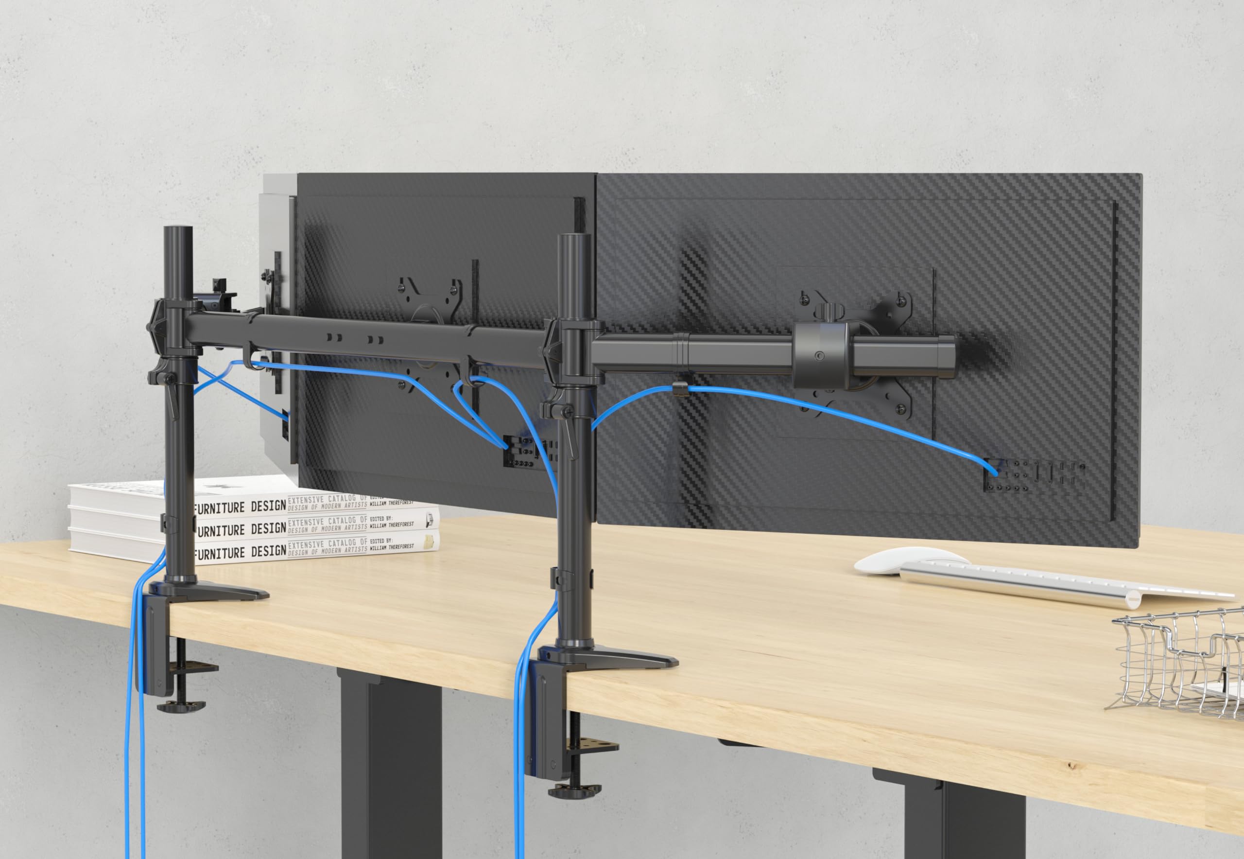 HFTEK - Support pour 3 moniteurs de 15 à 27" - Support pour écran TV - Support pour moniteur - Support écran 3 moniteurs - Hauteur réglable - VESA 75/100 - MS323C-N - Modulable individuellement