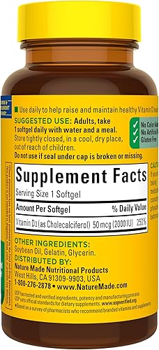 Miniatura 7 de Nature Made Vitamina D3 90 cápsulas blandas vitamina D 2000 IU 50 mcg ayuda a apoyar la salud inmunológica huesos y dientes fuertes y función