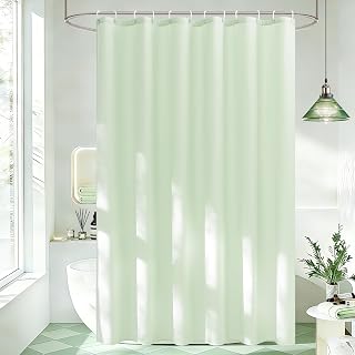 AooHome シャワーカーテン 目隠し 遮像 防カビ 防水 120cm幅 150cm丈 バス用品 ユニットバス ロング お風呂用カーテン 軽量 速乾 リング付き 無地 若葉色