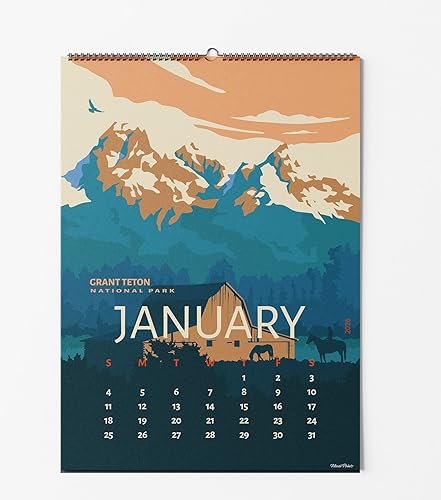 Herzii Prints Calendario de Parques Nacionales 2026-16,5x11,8 pulgadas, encuadernado en espiral con percha, calendario de pared