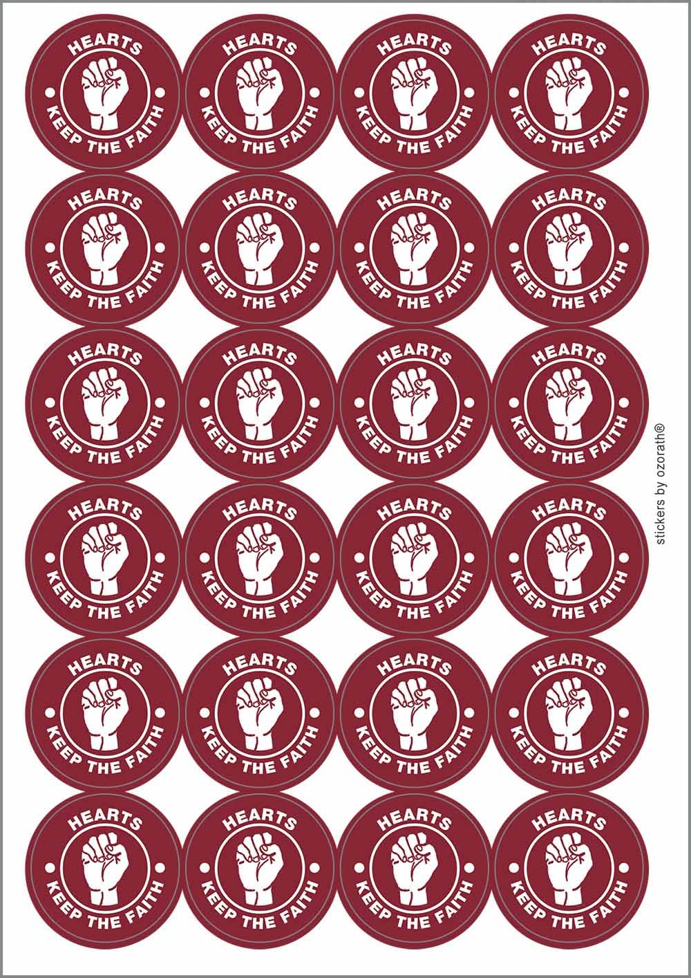 Hearts Keep The Faith Northern Soul Circular Matt Paper Stickers A4 Sheet of 24 (Each Sticker is 45mm Diameter)