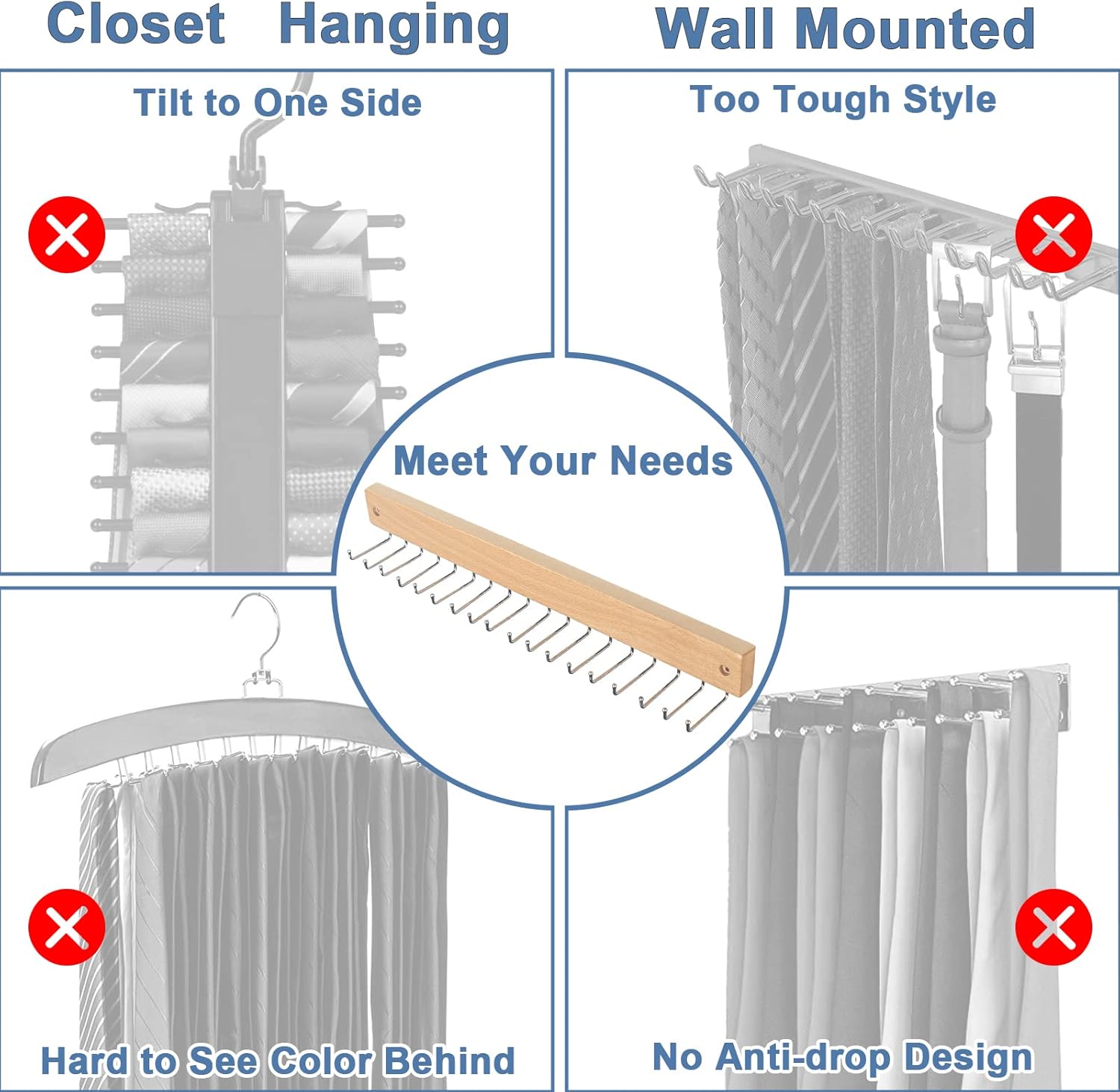 Belt and Tie Organizer for Closet, Tie and Belt Ra Wall Mounted Stora