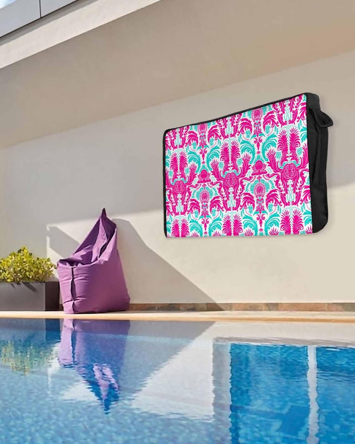 Outdoor TV Cover Red Lines Flowers Abstract Art Waterproof and Weatherproof 48"-50" LCD Movable Shield TV Display Screen Protector Outside Television Covers