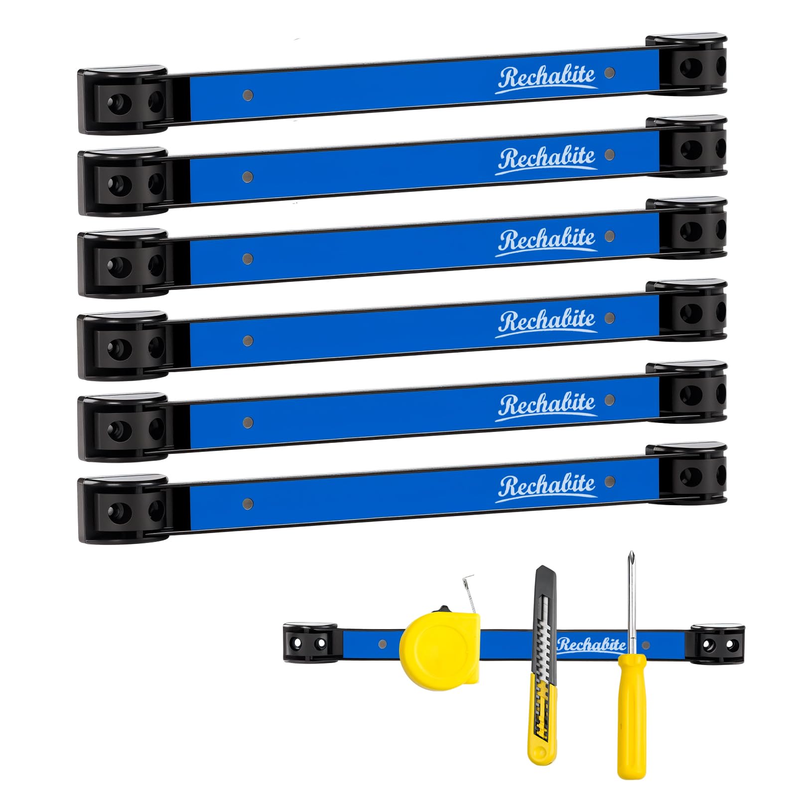 6 Pieces 12" Magnetic Tool Holder Strip, Blue Magnet Bar, Metal Tool Organizer Rack for Garage Organization, Easy To Install in Workshop, Mounting Screws Included