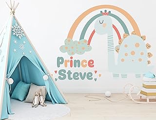 Dinosaur Wall Stickers Customizable - Dinosaur Baby Girl Nursery Decor - Baby Name Wall Decor - Baby Girl Room Decor for Nursery - Dinosaur Decals - Safari Stickers - Dinosaur Wall Decal Decor