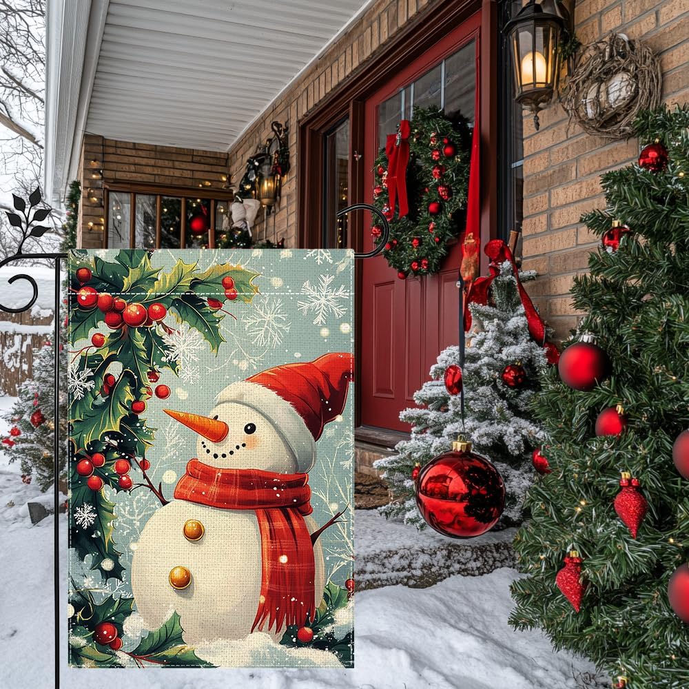 Winter Snowman Snowflake Garden Flag for Outside, Christmas Welcome Yard Flag 12x18 Inch Double Sided Burlap Holiday Farmhouse Outdoor Flag Home Decoration - Image 4