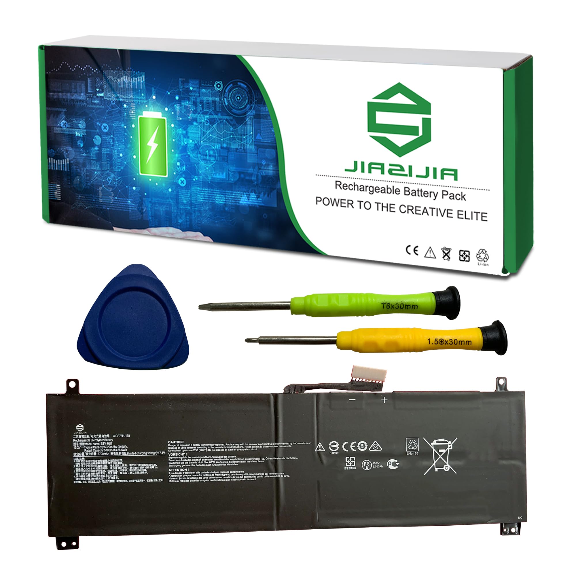 JIAZIJIA BTY-M54 Laptop Battery Replacement for MSI Creator Z16-A11U A11UE A11UET Series Notebook Black 15.2V 90Wh 5922mAh