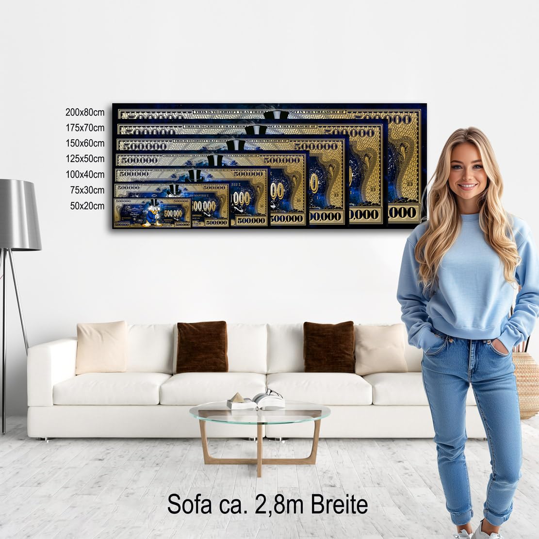 Kunstgestalten24 Dagobert Dollar Work Hard Bild Pop Art Style Leinwandbild | Kunstdruck | Wanddeko | Street Art | Gemälde | Comic Bilder | Wandbild Leinwand Modern 100x40x4cm