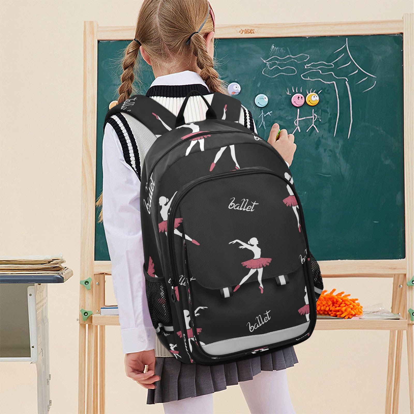 Sac d'école pour danseuses de ballet pour garçons et filles, grand sac à livres, léger, résistant à l'eau., Noir , taille unique