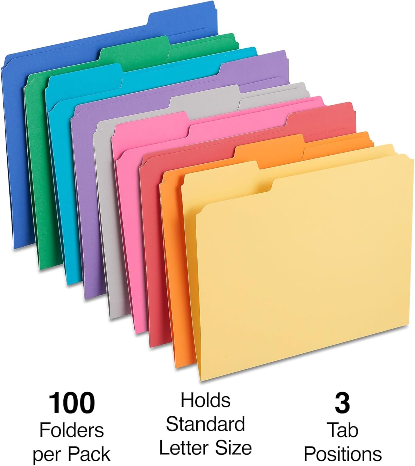 Staples Reinforced File Folders, Letter Size, 1/3‑Cut Tabs, Assorted Colors, Heavy‑Duty Construction, 200/Carton