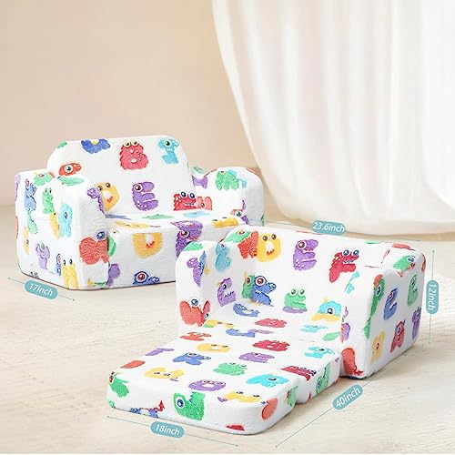 Miniatura 26 de MeMoreCool Sofá de dinosaurio para niños, silla plegable para niños pequeños, sofá cama convertible que brilla en la oscuridad, salón plegable para