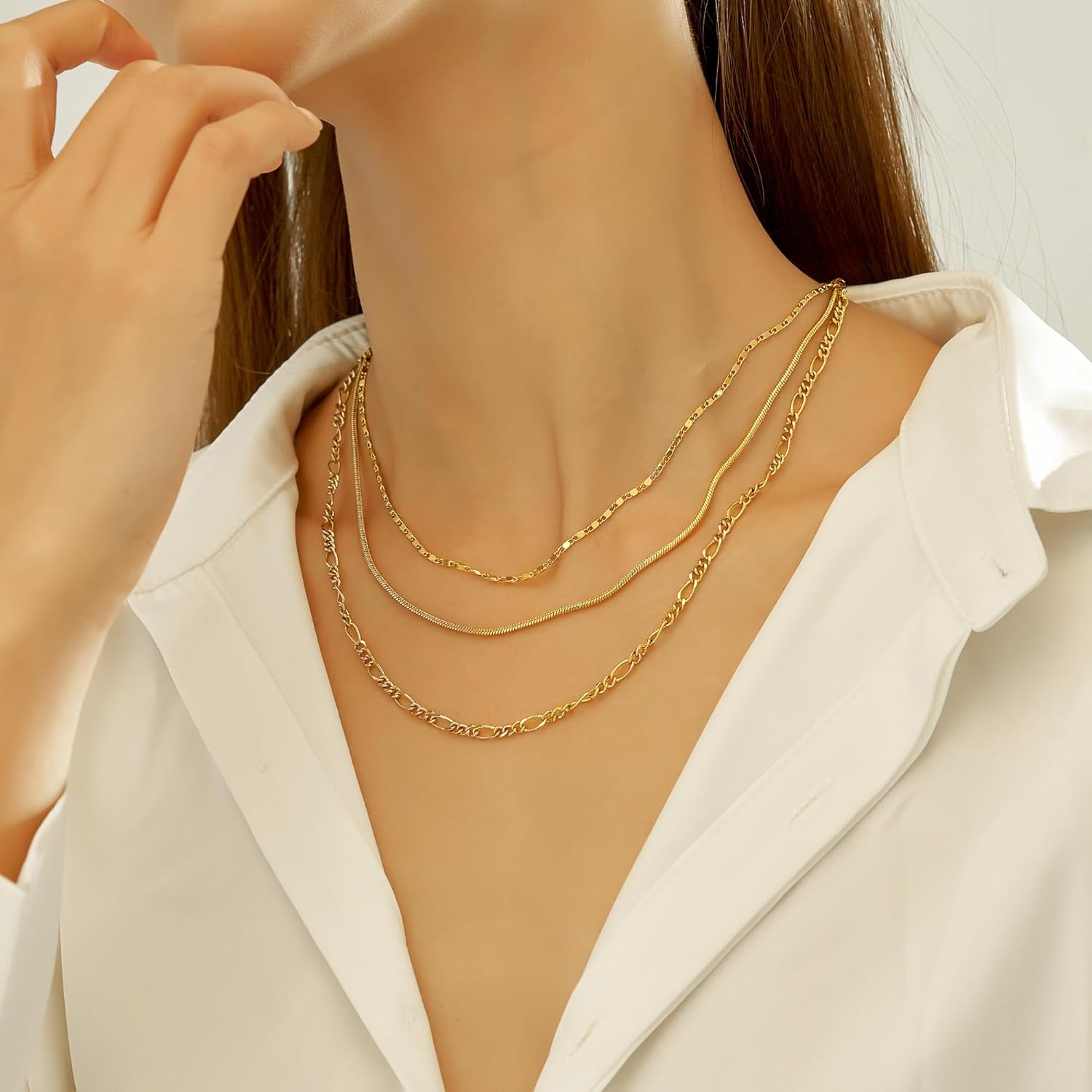 wgoud Gold Necklace for Women Waterproof,14K Real Gold Plated Herringbone Choker Necklace for Women Trendy, Dainty Gold Chain Necklaces Stack,Simple Layered Gold Necklaces for Women Jewelry Gifts - Image 9