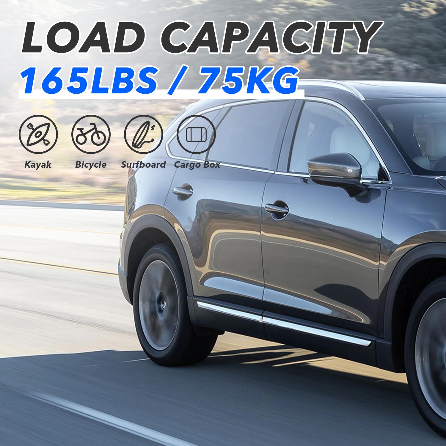 Roof Rack Cross Bars for 2016-2023 Mazda CX-9 CX9 Black Cargo Baggage Luggage Roof Rack Crossbars (Models with Factory Roof Rails)