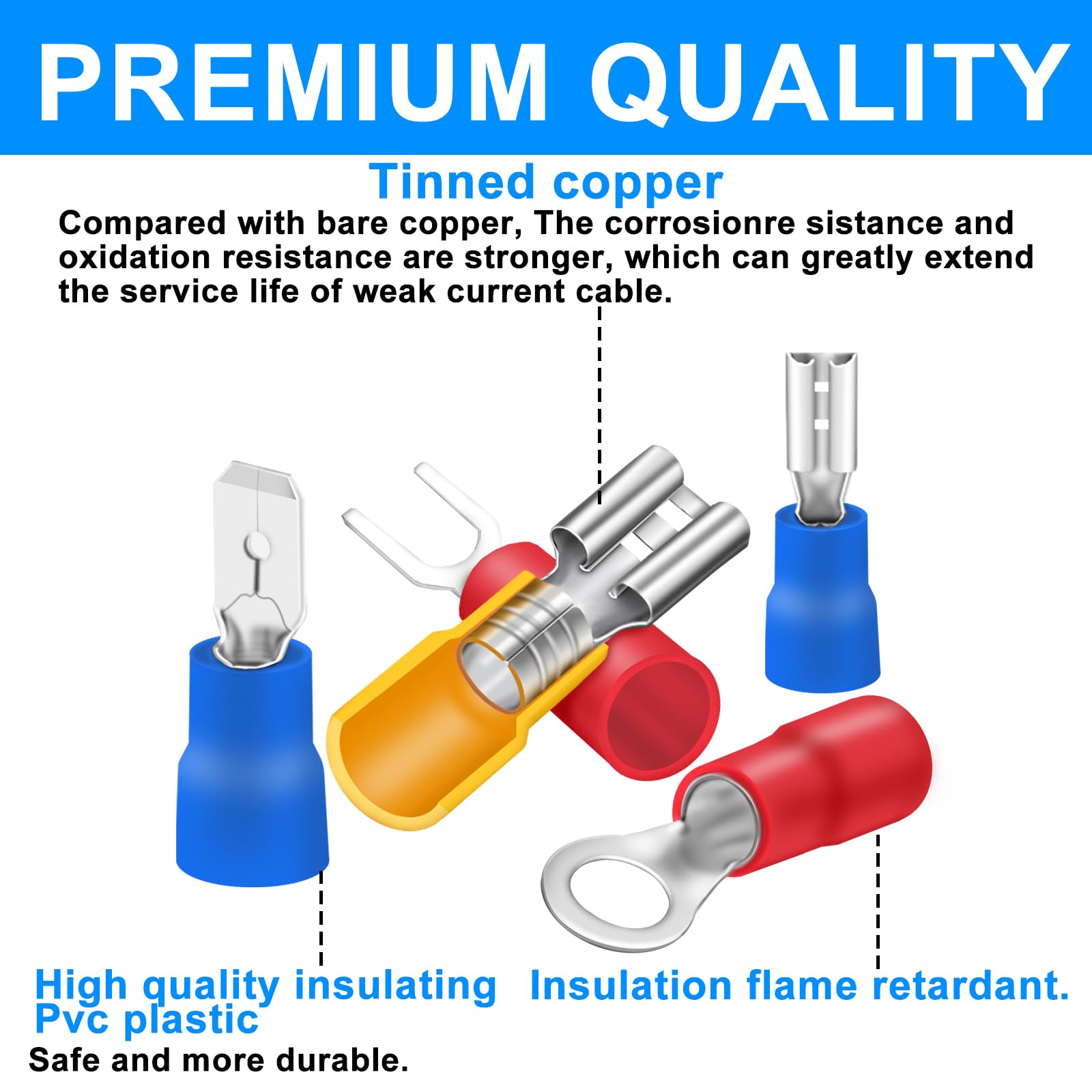 Crimpverbinder, 2,8 mm, 4,8 mm, 6,3 mm, männlich und weiblich, Flachsteckverbinder-Set, 16 Arten Crimpklemmen, elektrische Anschlüsse, inklusive Spatenring, Gabeldrahtverbinder, 150 Stück