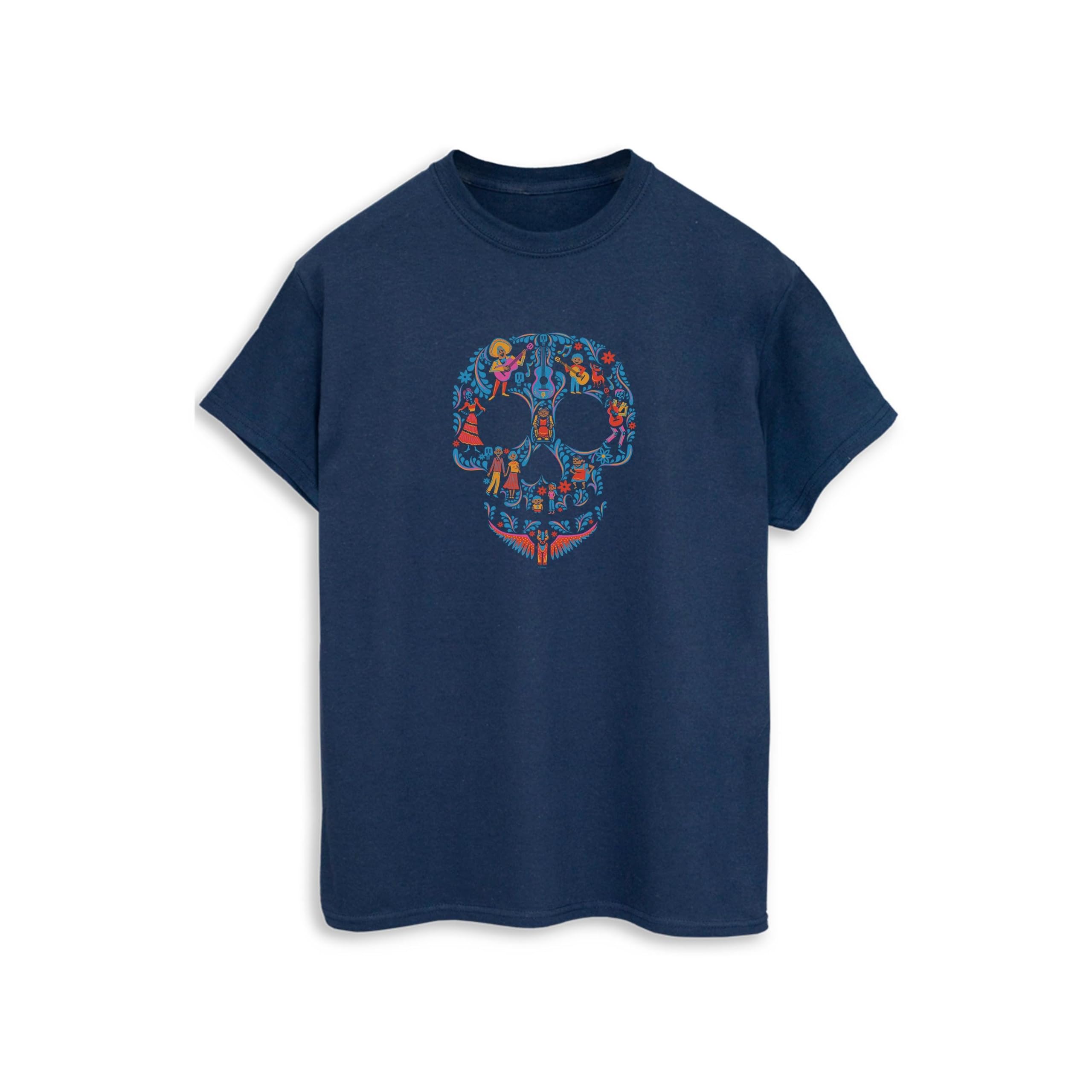 Disney Men's Navy Blue Coco Skull Pattern T-Shirt Medium
