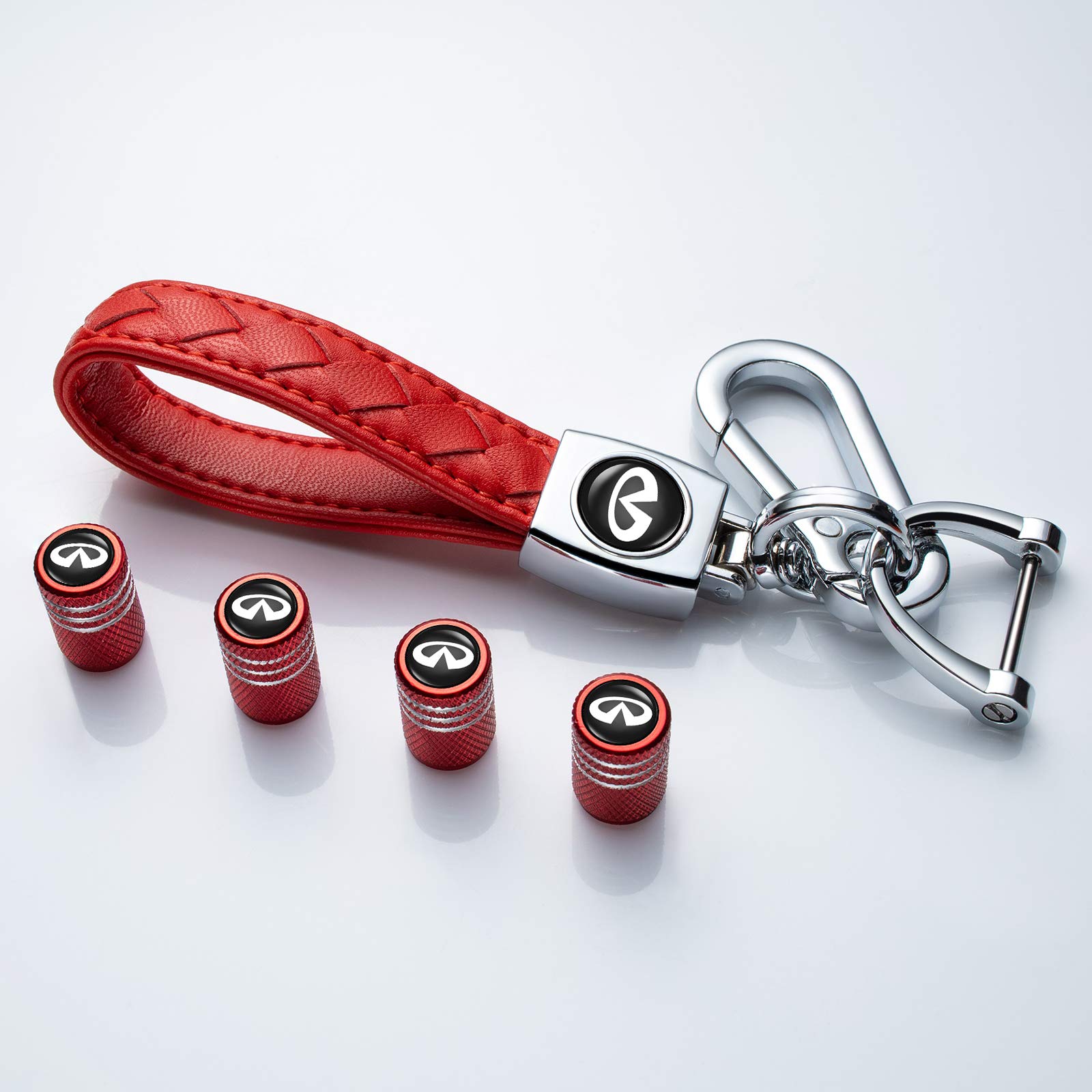 GZX4 Pcs Metal Car Wheel Tire Valve Stem Caps for Infiniti Q50 FX35 FX37 F50 QX70 QX60 EX35 with a Keychain Styling Decoration Accessories.