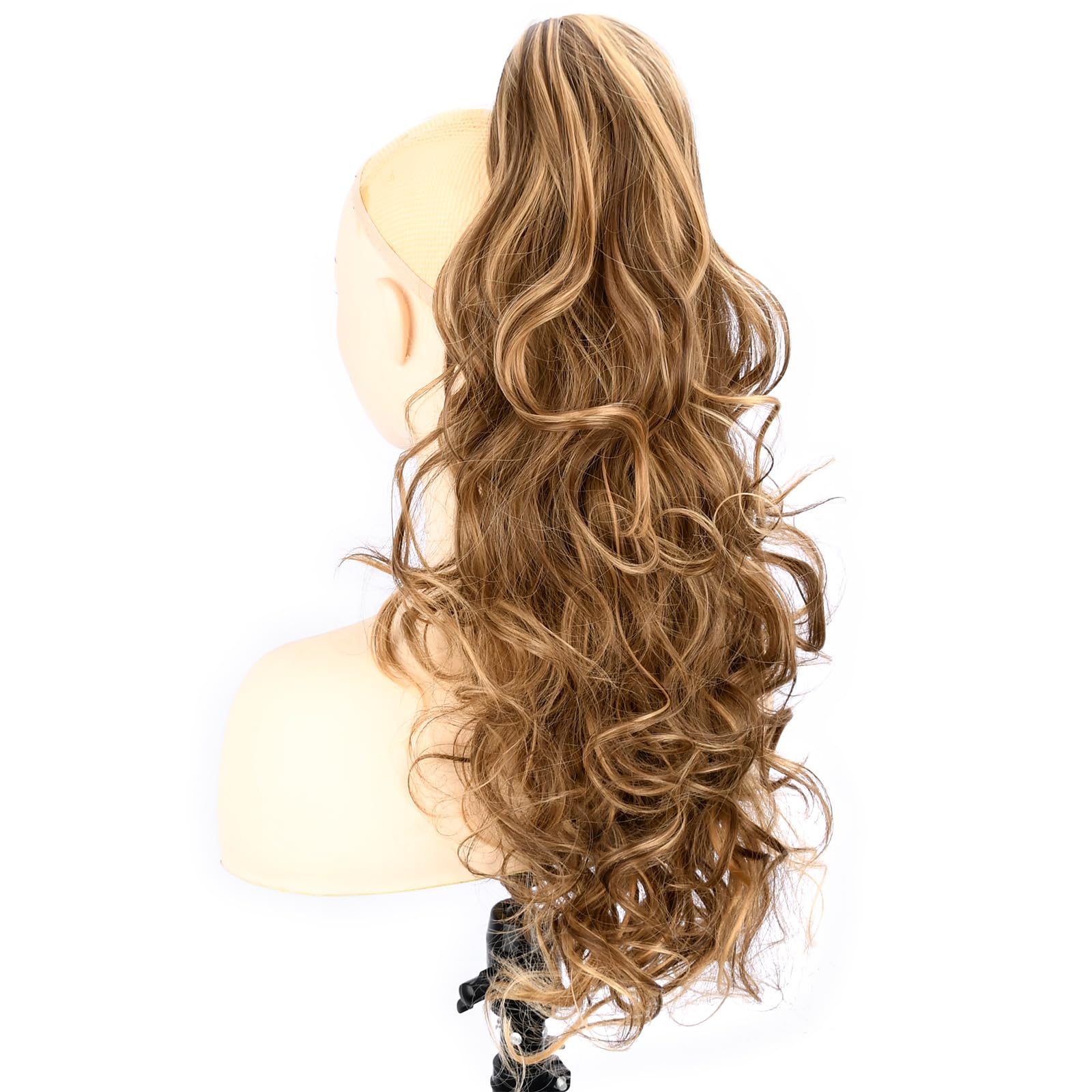 BOBIYA 24 Inches Claw Clip in Loose Curly Synthetic Wrap Around Ponytail Extensions Pony Tail Clip In Extensions (Dark Golden Blonde) - Image 2