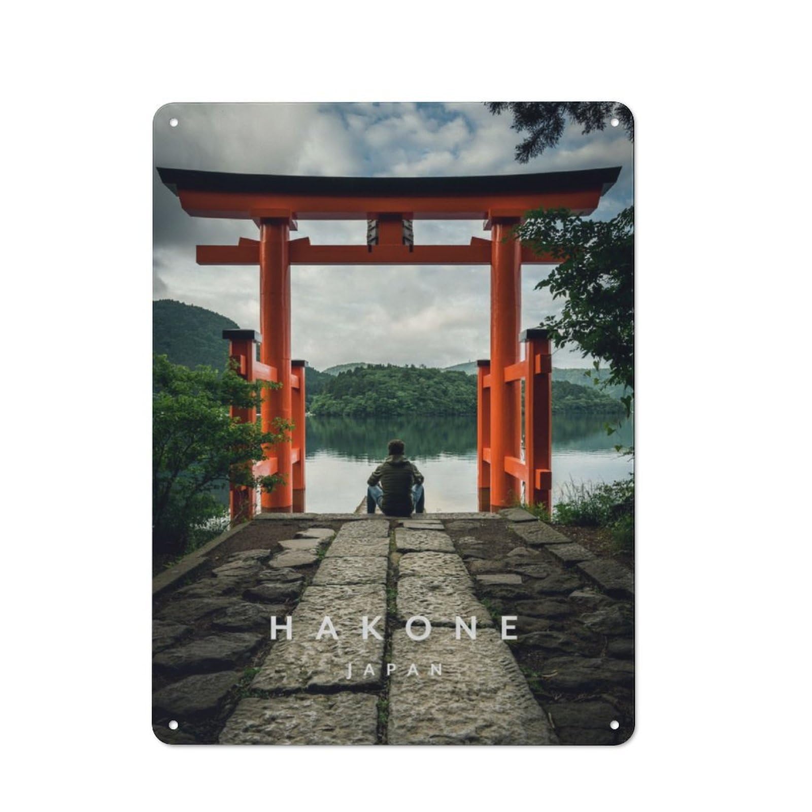 Junmoney Hakone Shrine Japan Tin Wall Plaque 40X30cm With For Pub Or Café, With Clear Vintage Wall Decor Character