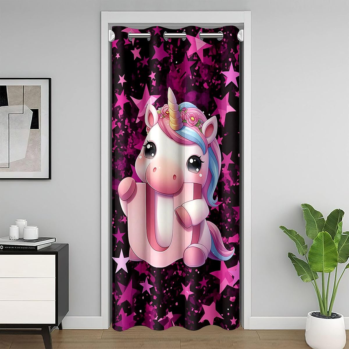 Rideau occultant licorne rose 106x203cm avec impression étoile pour chambre enfant