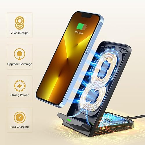 Miniatura 4 de Cargador inalámbrico, paquete de 2 cargadores inalámbricos, soporte de carga inalámbrica rápida de 15 W, cargador inalámbrico compatible con iPhone