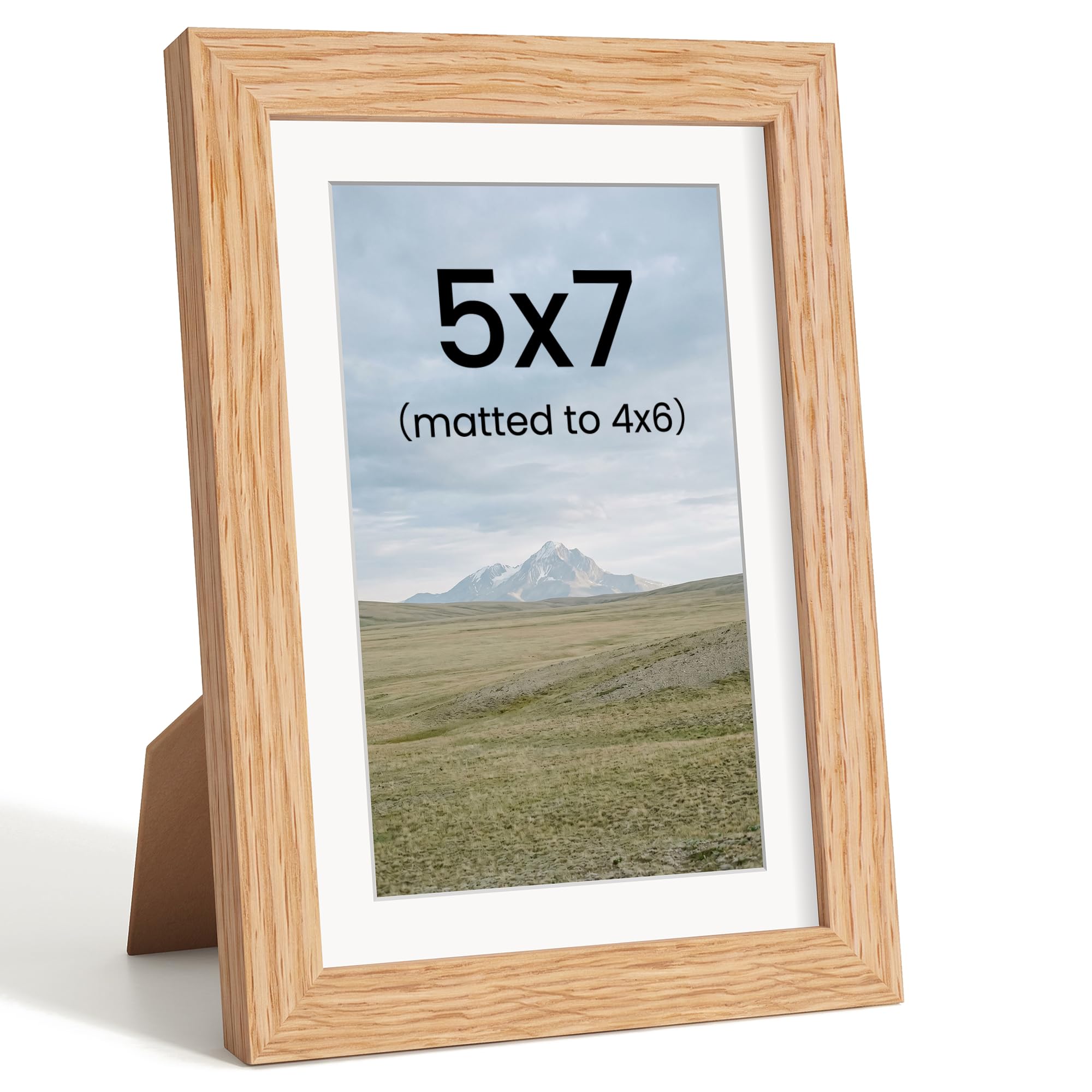 7x5 Photo Frames, Solid Oak Wood, Mat fits 6x4, Tabletop & Wall Mount