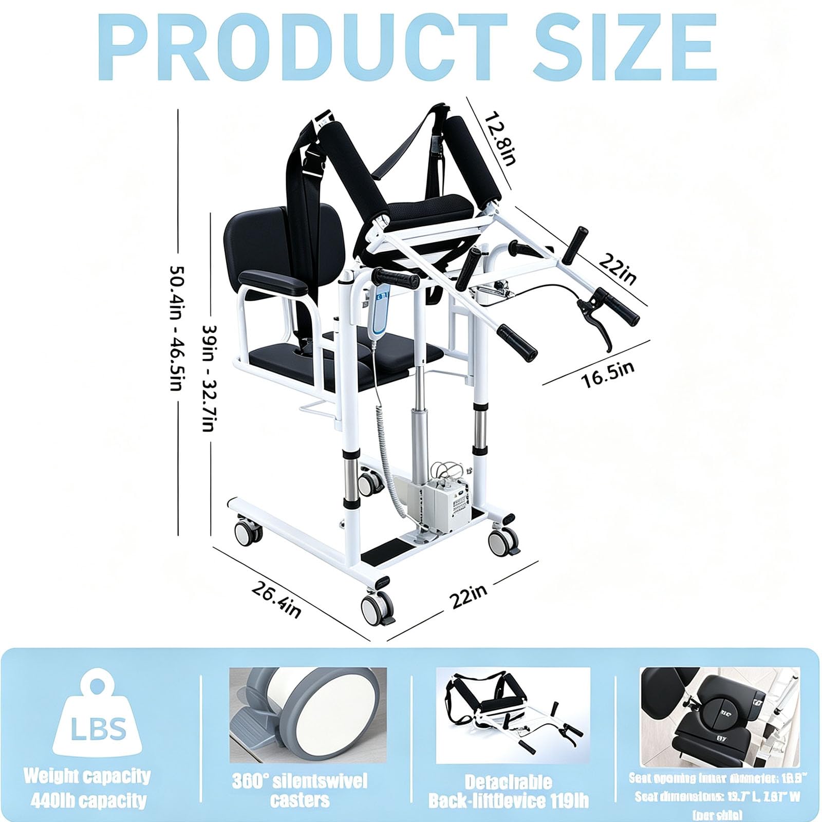 Silla Eléctrica De Transferencia para Pacientes, Apertura De 180°, con Control Remoto, para Personas Mayores Y Discapacitadas, Altura Regulable, 200 Kg