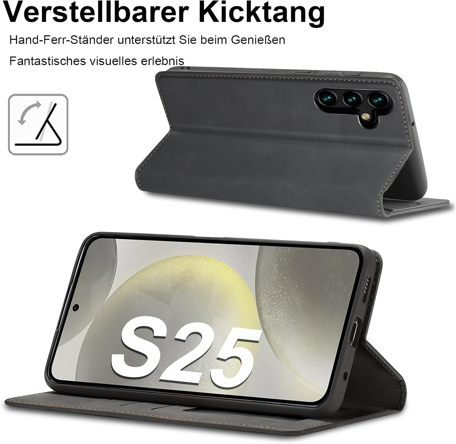 for Samsung Galaxy S25 Case Flip Leather Cover with Hinge Protection, Slim Thin Magnetic Wallet Case [Card Holder], Shockproof Full-Body Protective for Samsung S25 5G Phone Case (Black) - Image 2