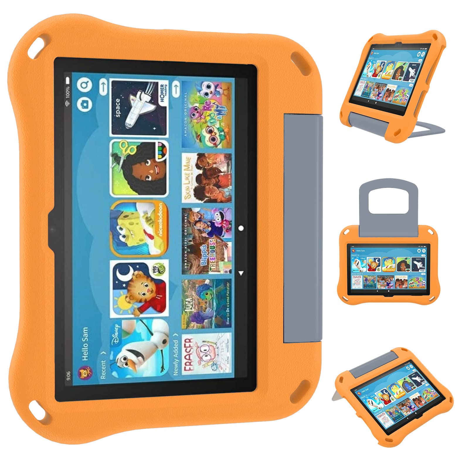 Tablet 8 Case and Cover for Kids-Ubearkk Lightweight Shockproof Kids Friendly Cover Case with Handle Stand (12th Generation,2024/2022 Release),Orange