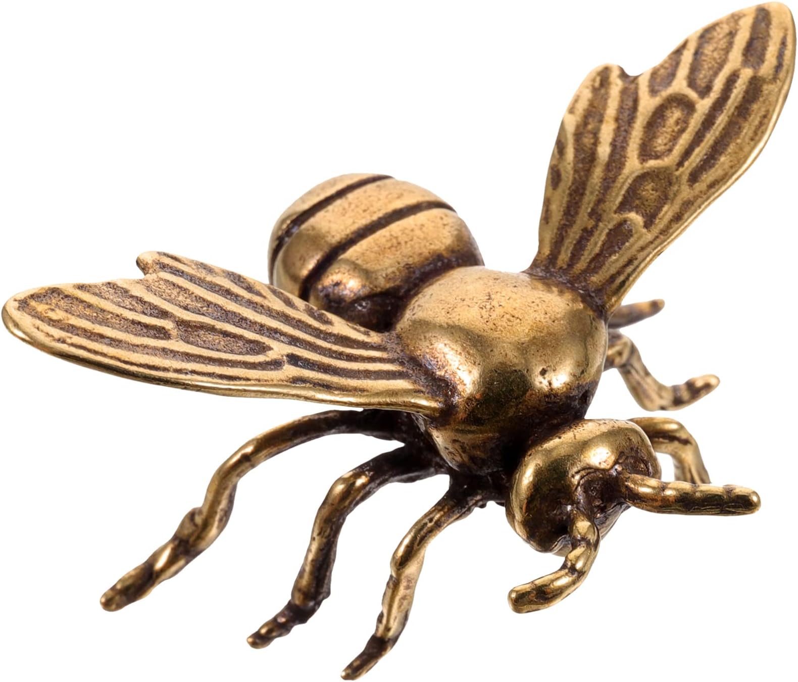 WakautoBrass Bee Figurine Retro Miniature Insect Statue Feng Shui Animal Garden Sculpture Desktop Ornament for Spring Easter Home Decor Golden