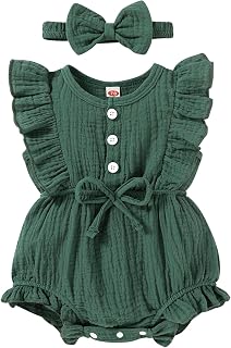 Newborn Baby Girl Summer Clothes Infant Linen Romper Ruffle Sleeve Baby Girl Jumpsuit Outfits