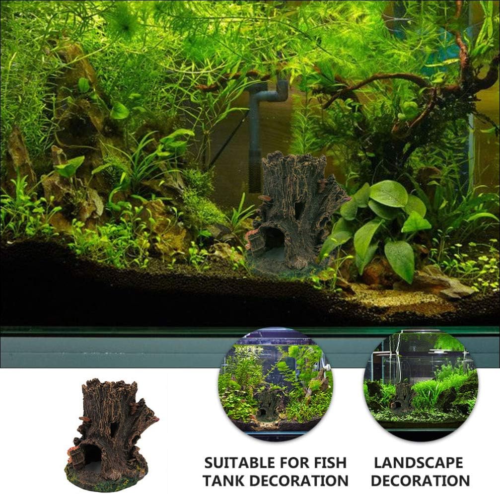 Aquarium Tree Stump Decorations Fish Tank Tree Trunk Ornament Resin Driftwood Betta Log Reptile Habitat Landscape Decor for Freshwater Fish Accessories