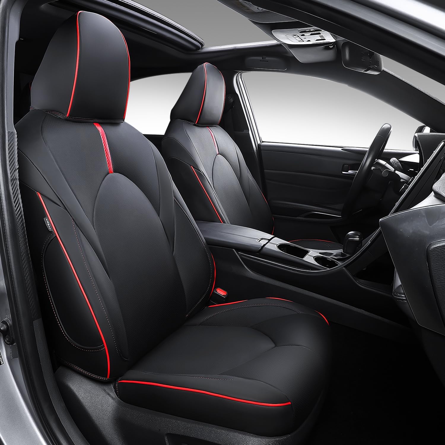 PTYYDS Fit 2018-2023 Toyota Camry LE, SE Car Seat Cover PU Leather Cover for 2018 2019 2020 2021 2022 2023 Toyota Camry Accessories (Black+Red, 2018-2023 Toyota Camry LE, SE, SE Nightshade)