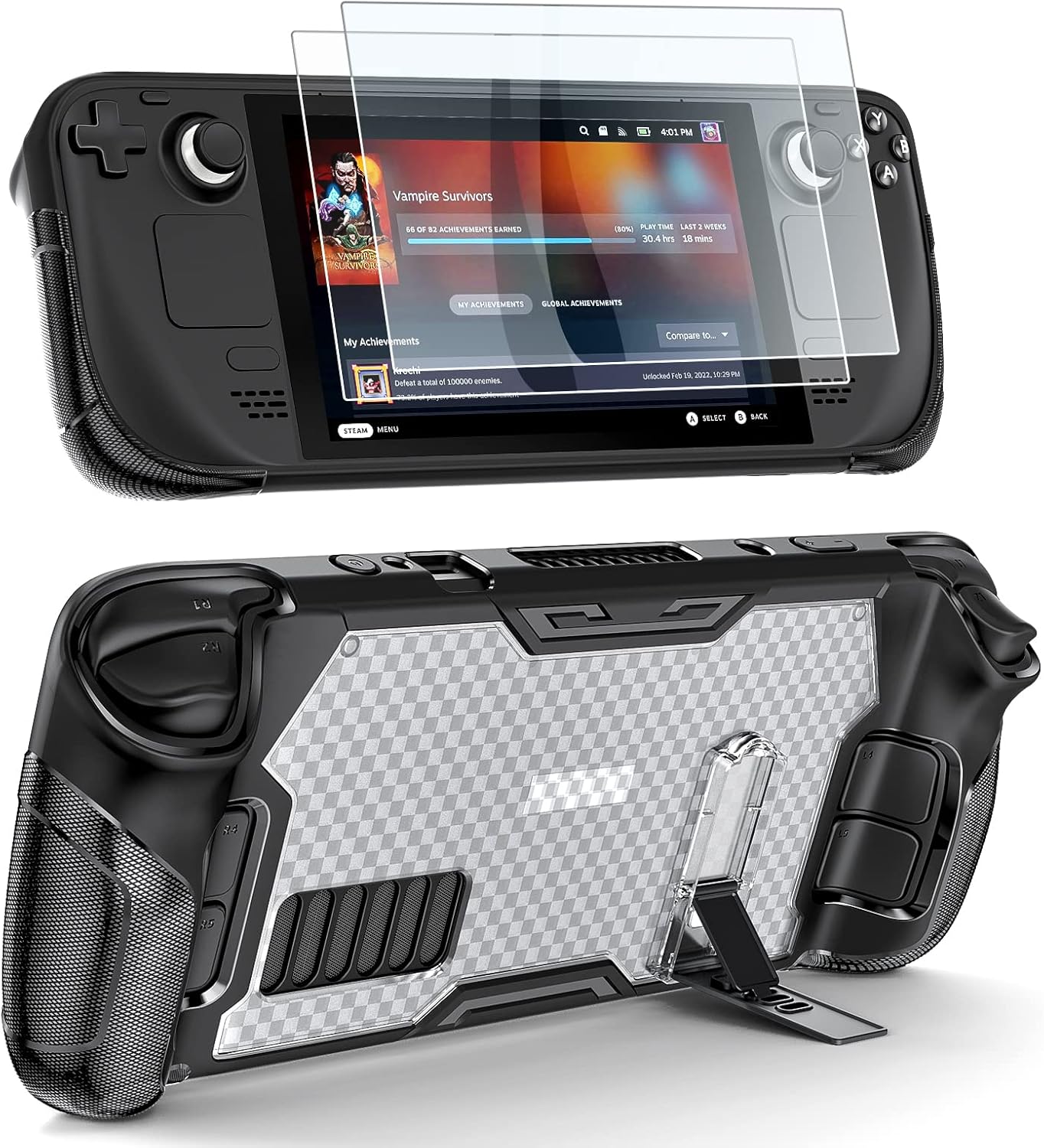 MENEEA Upgraded Kickstand Protective Case for Steam Deck, TPU+PC【Anti-Scratch】 Protector Cover with 2 Tempered Film, Magnetic Aluminum Alloy & Adjustable Bracket, Accessories for Steam Deck