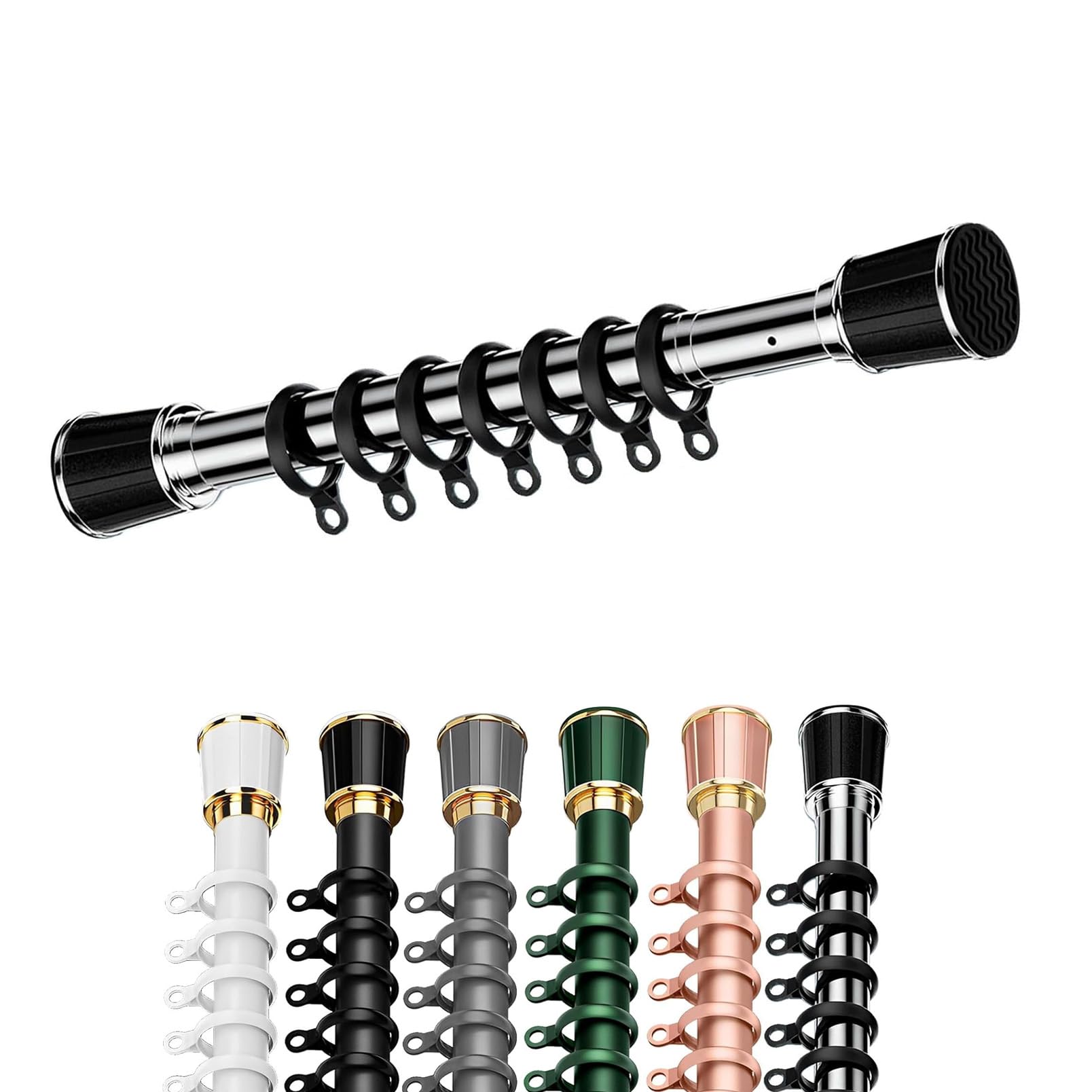 Shower Curtain Pole Extendable No Drill, Curtain Tension Rod 2.6-3.5m, Curtain Poles Silver For Bay Windows, Room Divider