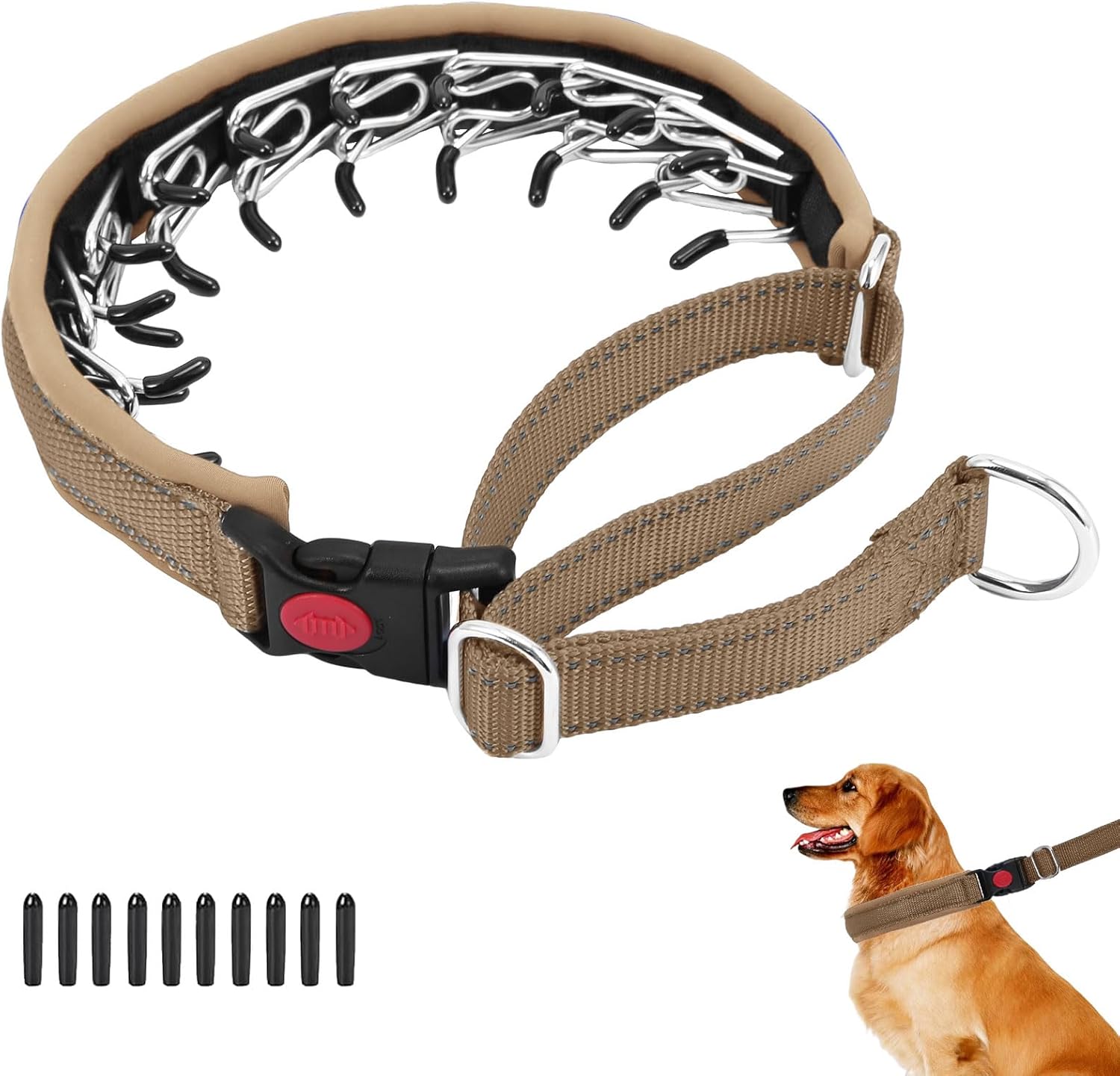 Martingale No Pull Dog Collar for Large Medium Small Dogs, Heavy Duty Nylon Reflective Adjustable Anti Pull Slip Collar with Buckle for Training Walking L Khaki L (19"-26" Neck, 1.5" Wide) Khaki