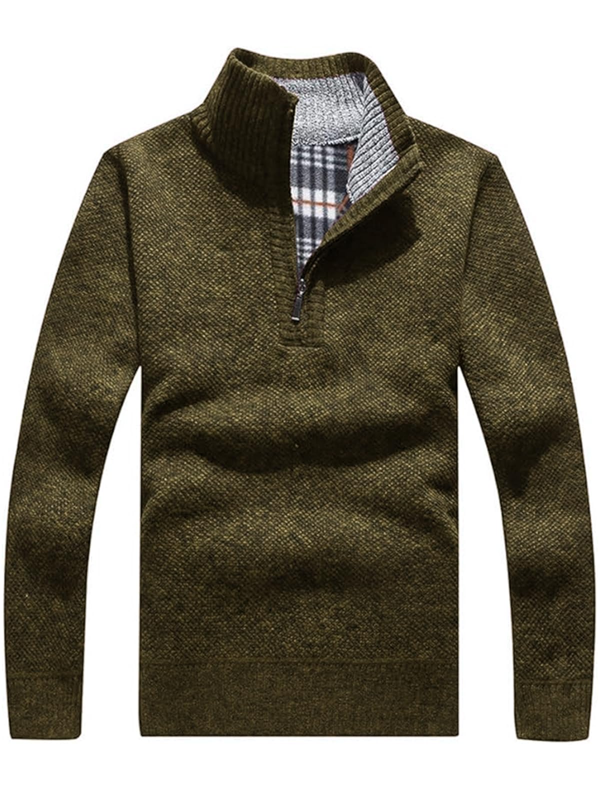 les umes Men's Half Zip Jumper Plaid Fleece Lined Knit Turtleneck Sweater Warm Long Sleeve Stand Collar Pullover-picture-52