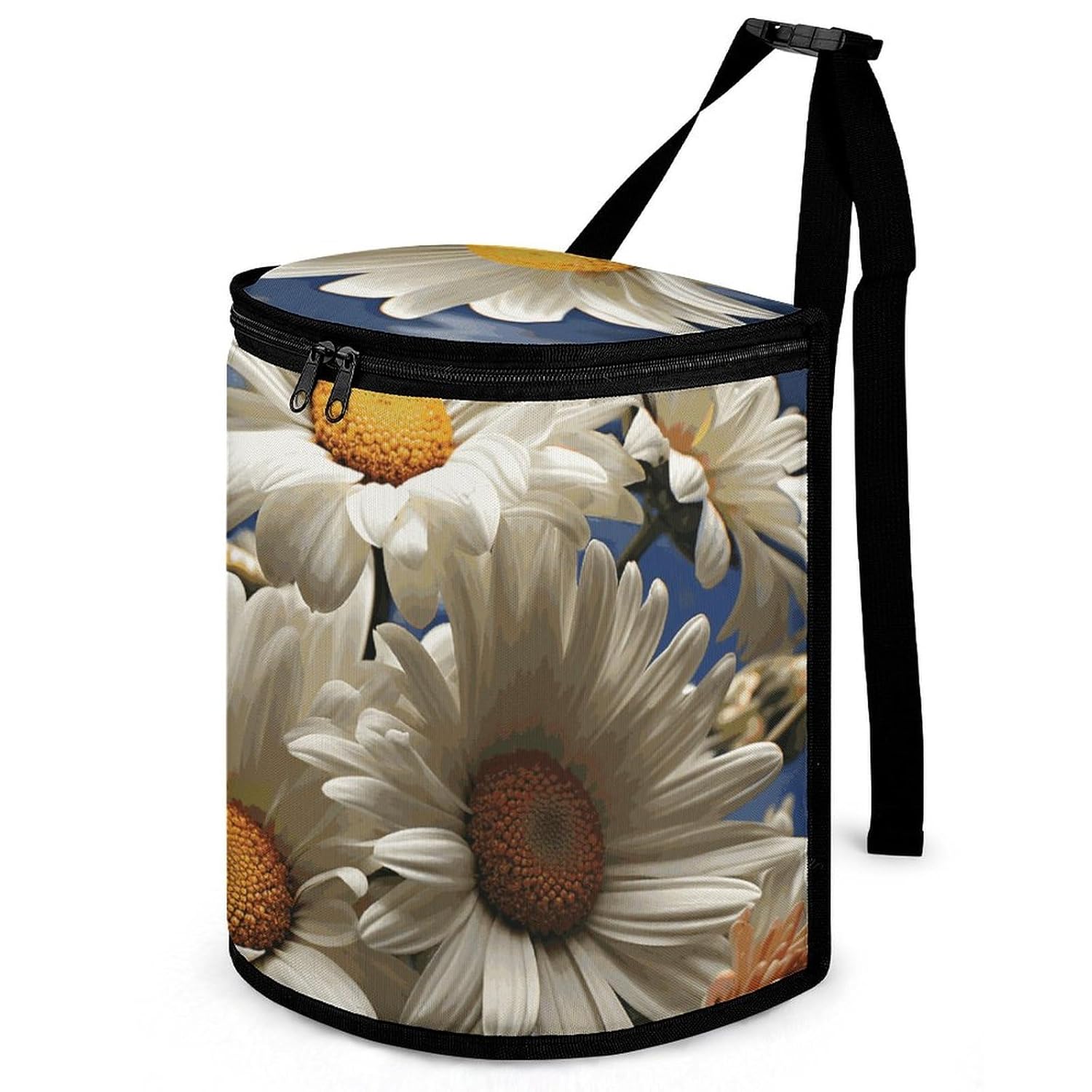 Hanging Car Trash Bag Floral Daisy Printed Car Garbage Storage Bag Leakproof Car Trash Can Portable Garbage Storage Bags
