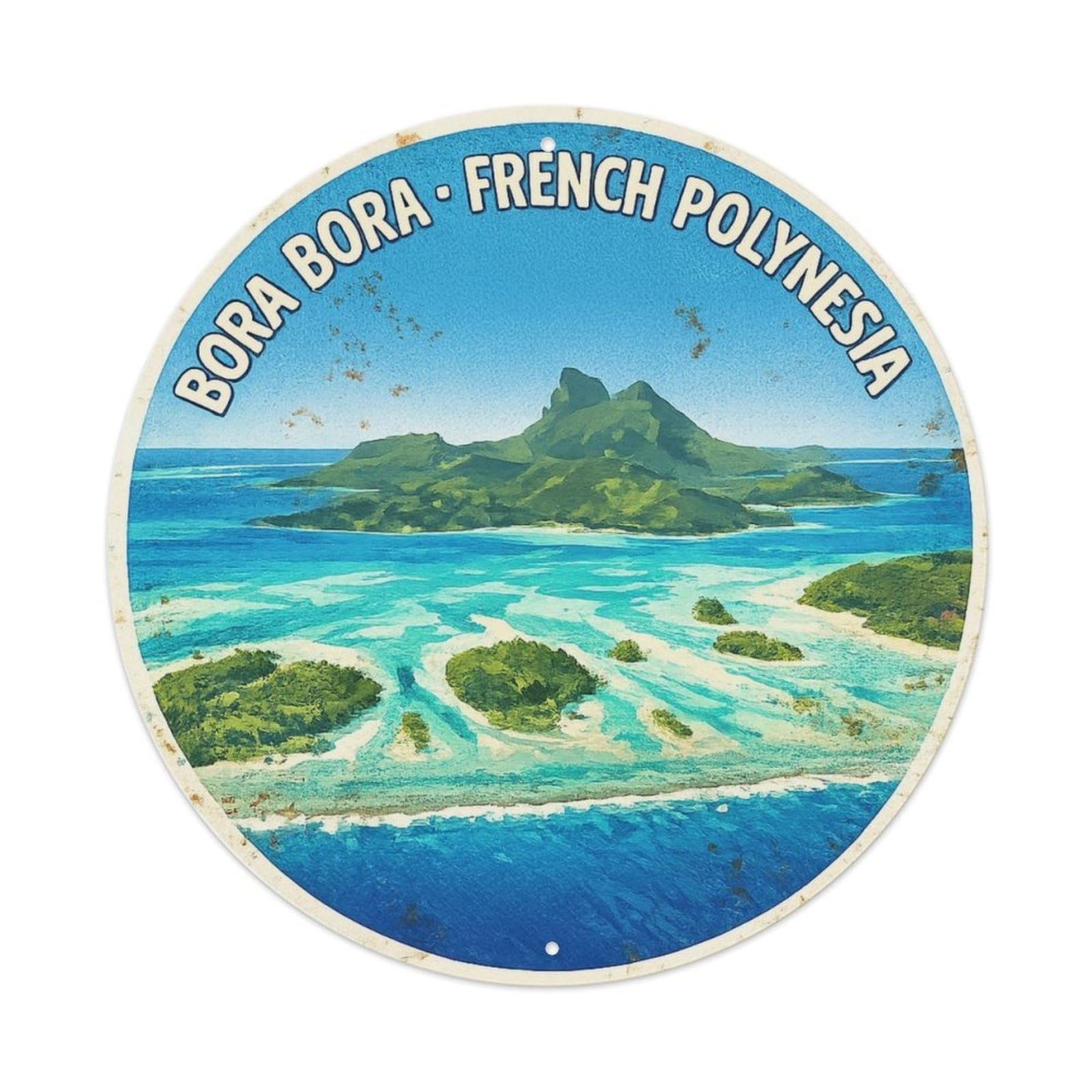 Olyhtr 8X8inch Classic Style Turquoise Lagoon Borabora Aerial Island Landscape Metal Tin Sign