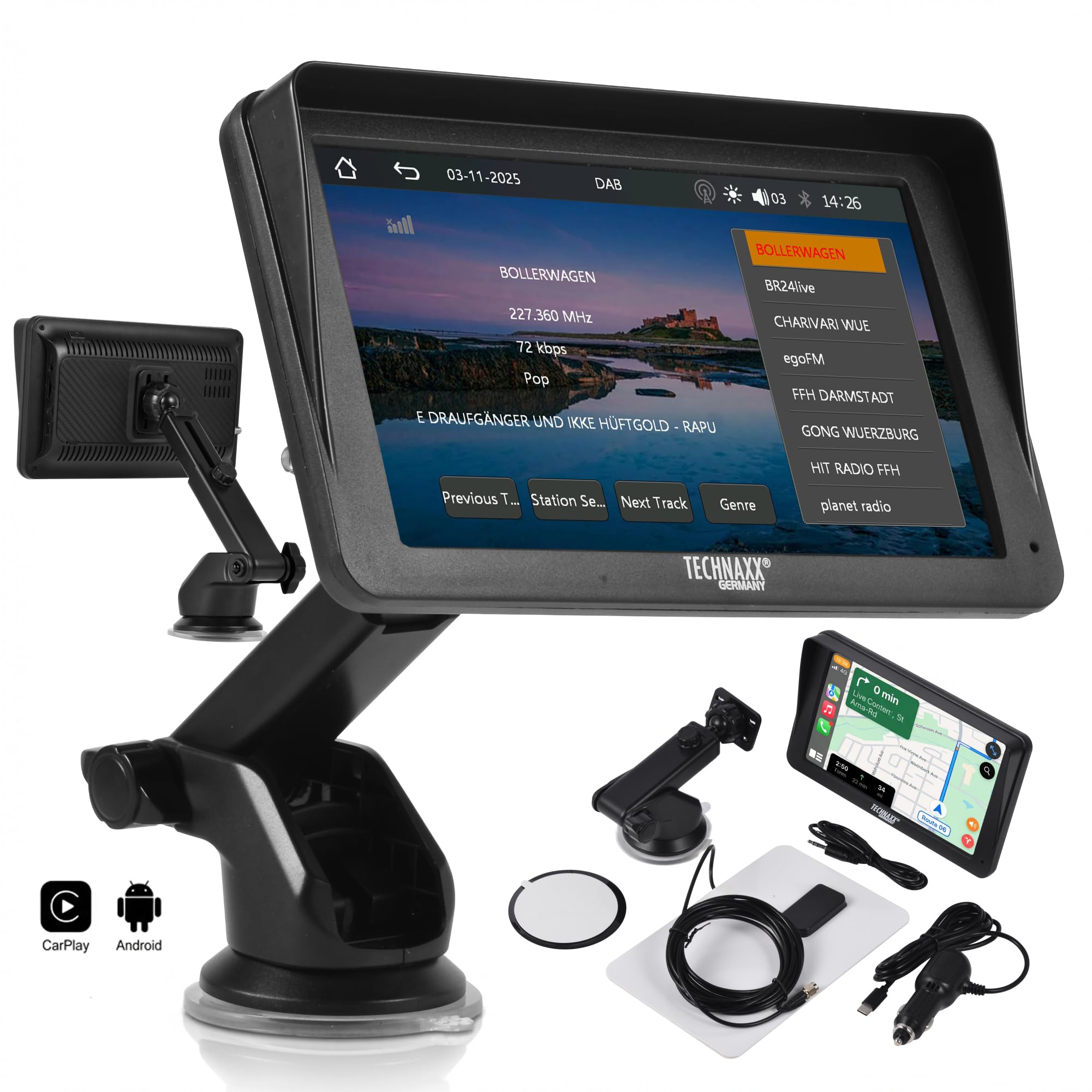 Pantalla CarPlay y Android Auto inalámbrico Technaxx TX-361 con Bluetooth 5.0 y radio DAB 8