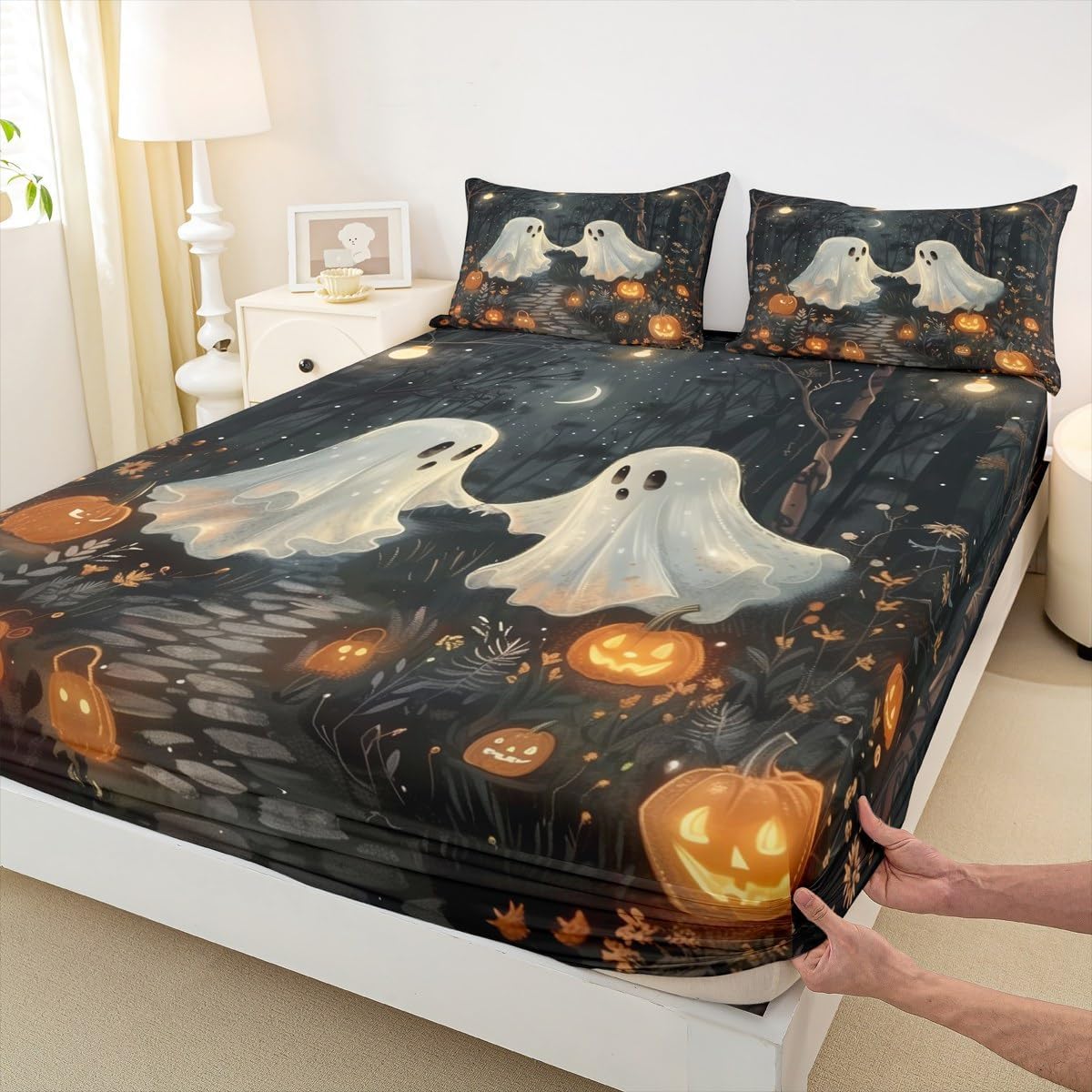 Feelyou Halloween Bed Sheets Set Queen Size for Girls Boys Kids