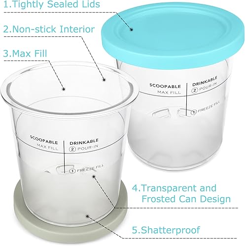 Miniatura 3 de VanlonPro Containers 2 Pack, Ice Cream Pints Replacement for NC500 Series Ninja Creami Deluxe Ice Cream Makers, Reusable, BPA-Free & Dishwasher
