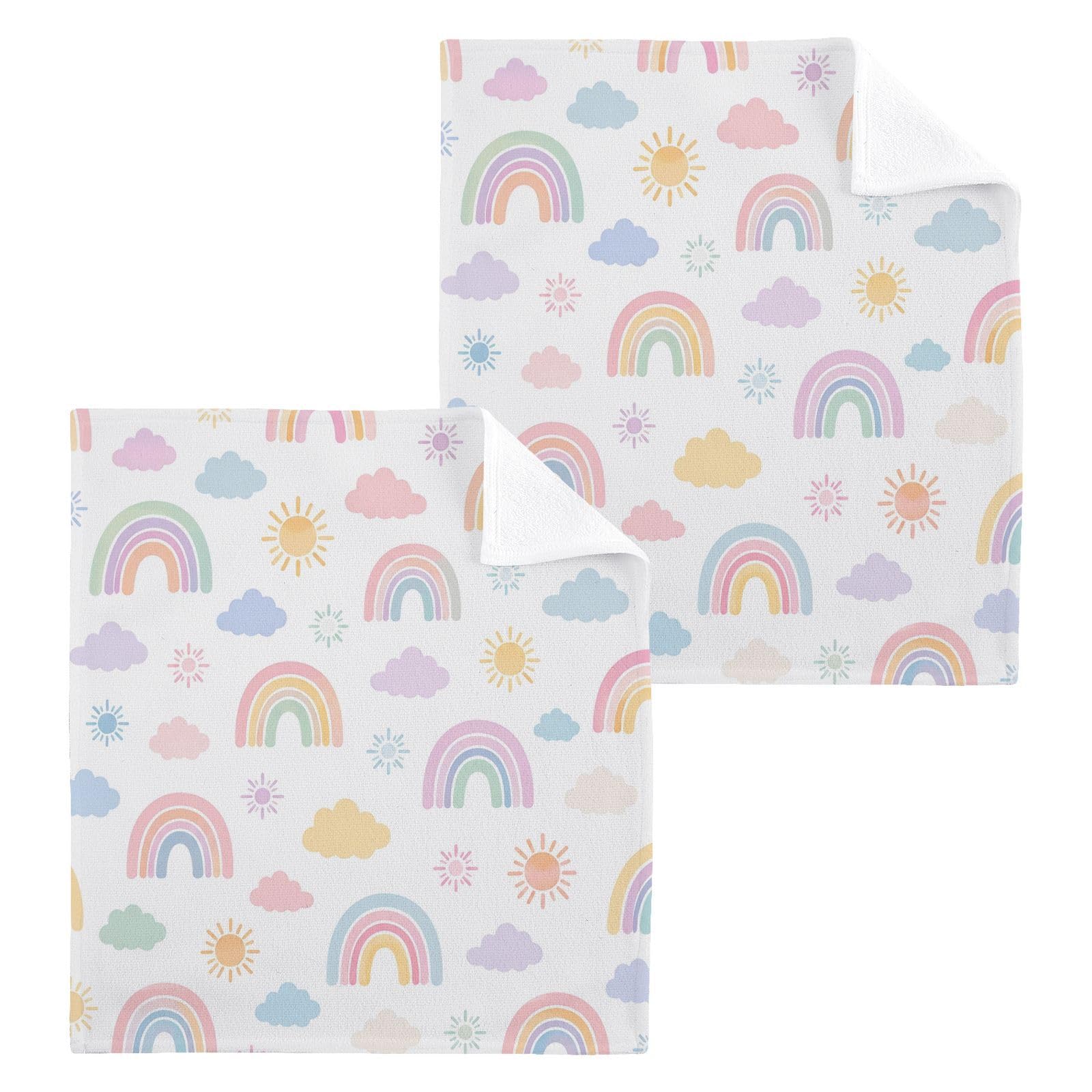 BOESI Pastel Rainbow 12x12in Cotton Washcloth,Soft Absorbent Face Towel