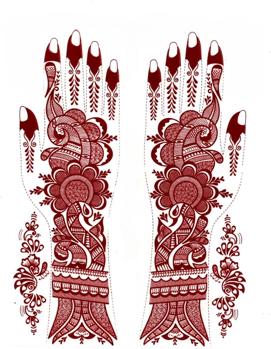 Henna Tattoo Stencils for Hands – One-Time Use Temporary Body Art (AKM38)