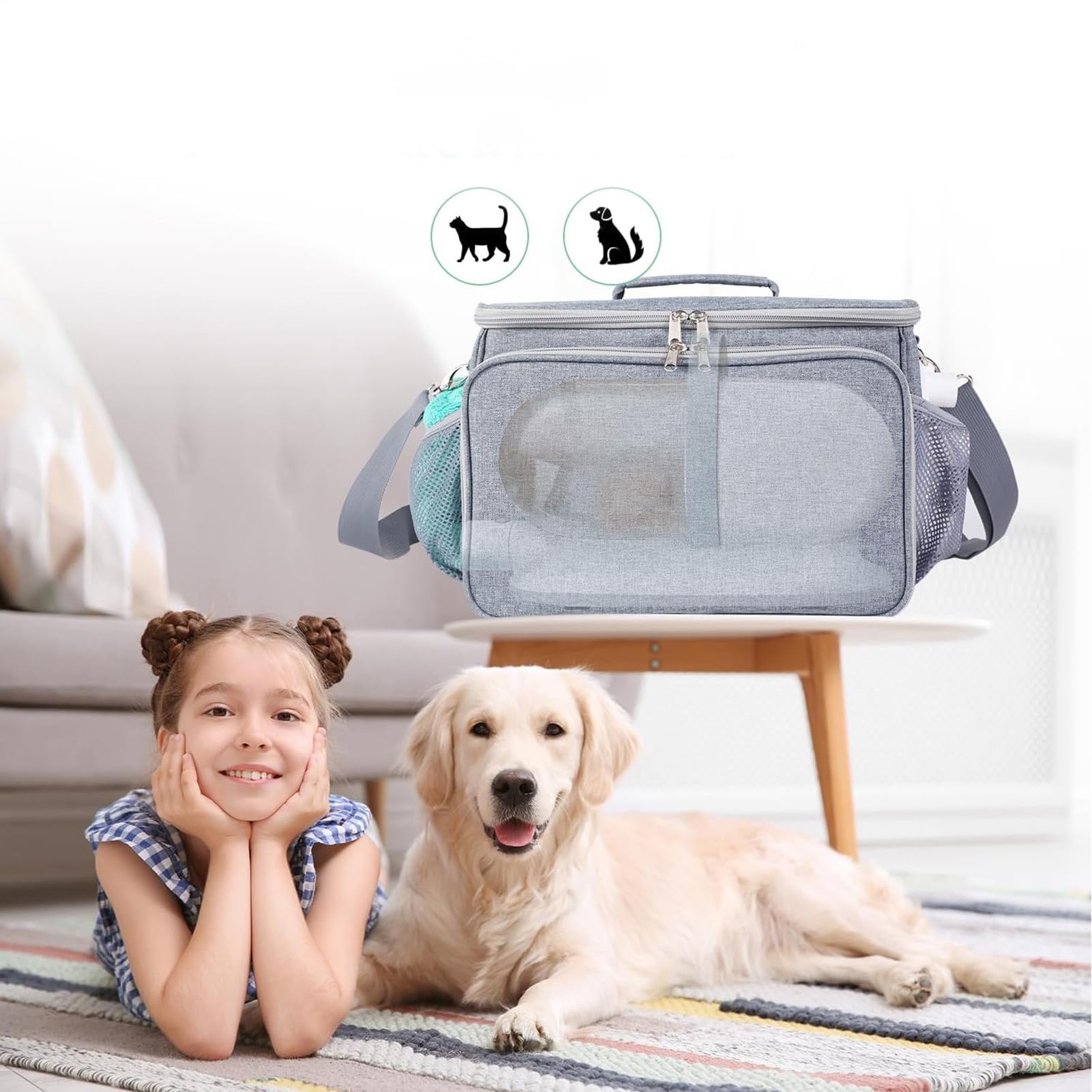 Bolsa de aseo para perros, ideal para perros, aspiradoras y accesorios de aseo – Los animales grises están perfectamente en el compartimento principal, mientras que un gran espacio
